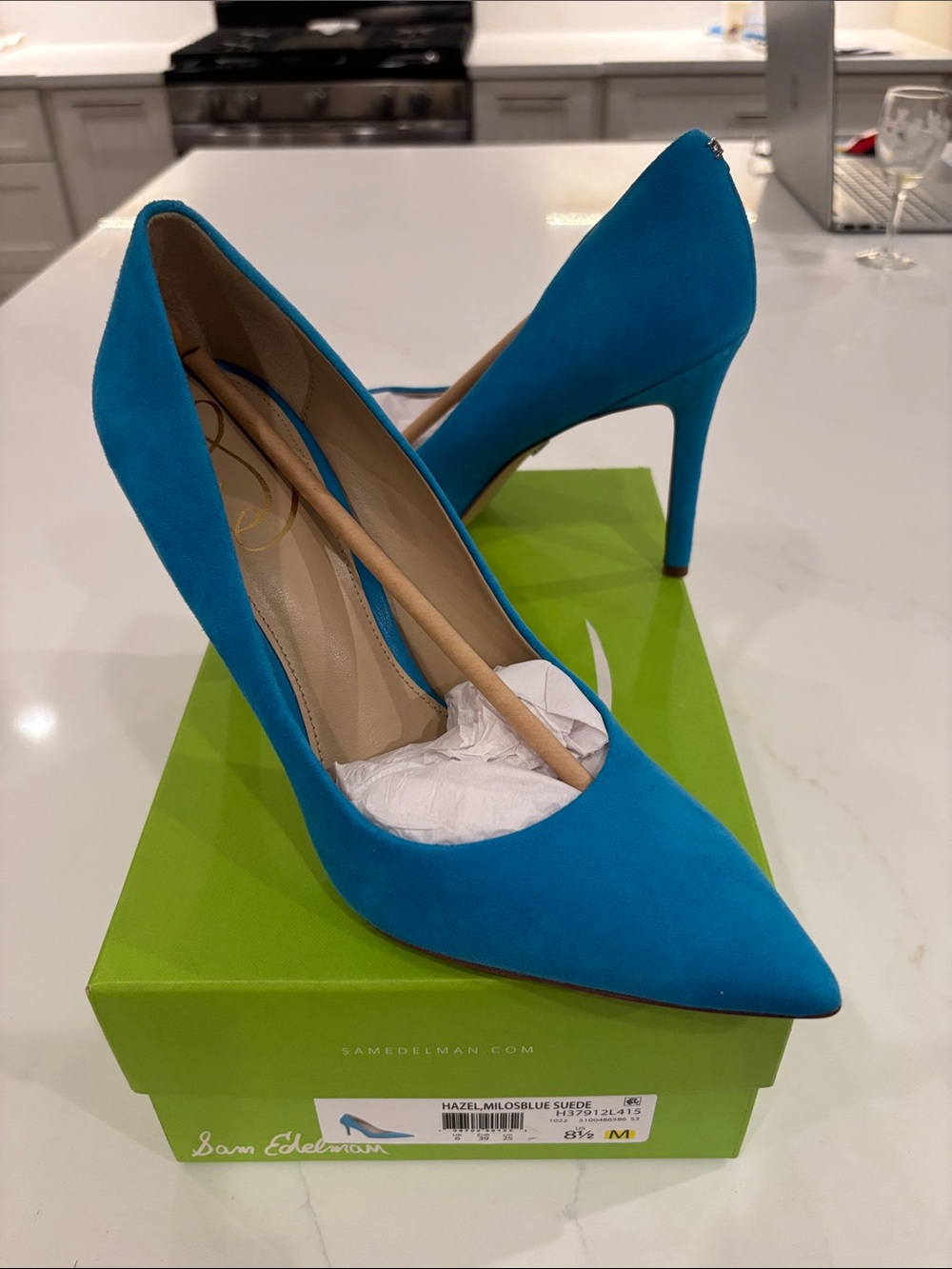 Sam Edelman Hazel Pointed-Toe Suede Pumps in Bright Teal